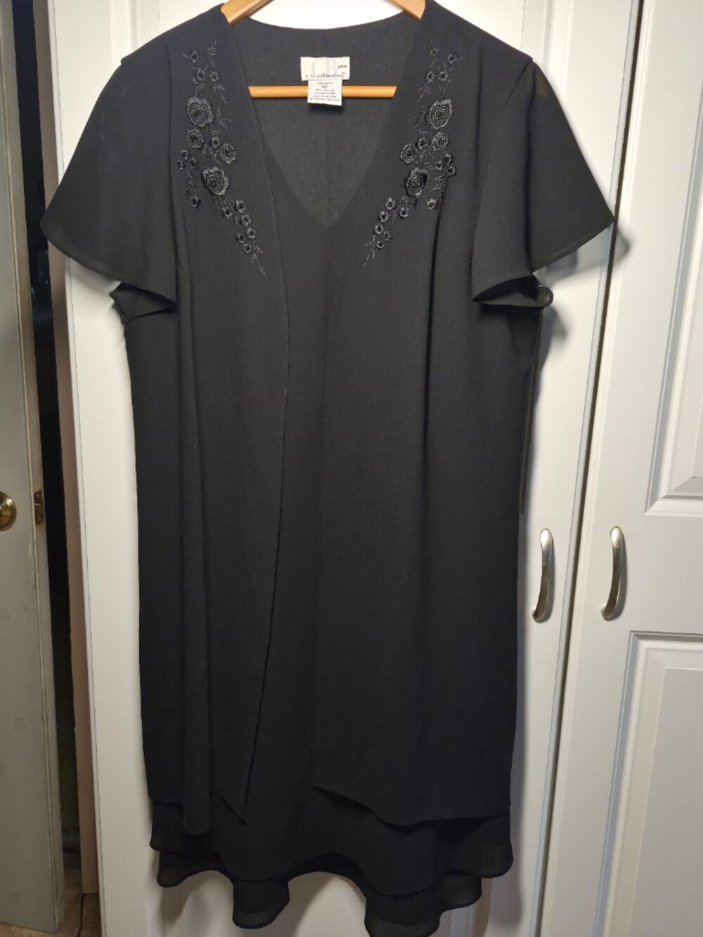 Vintage c.b. collections Black Layered Dress 16P Embroidery & Beaded Floral